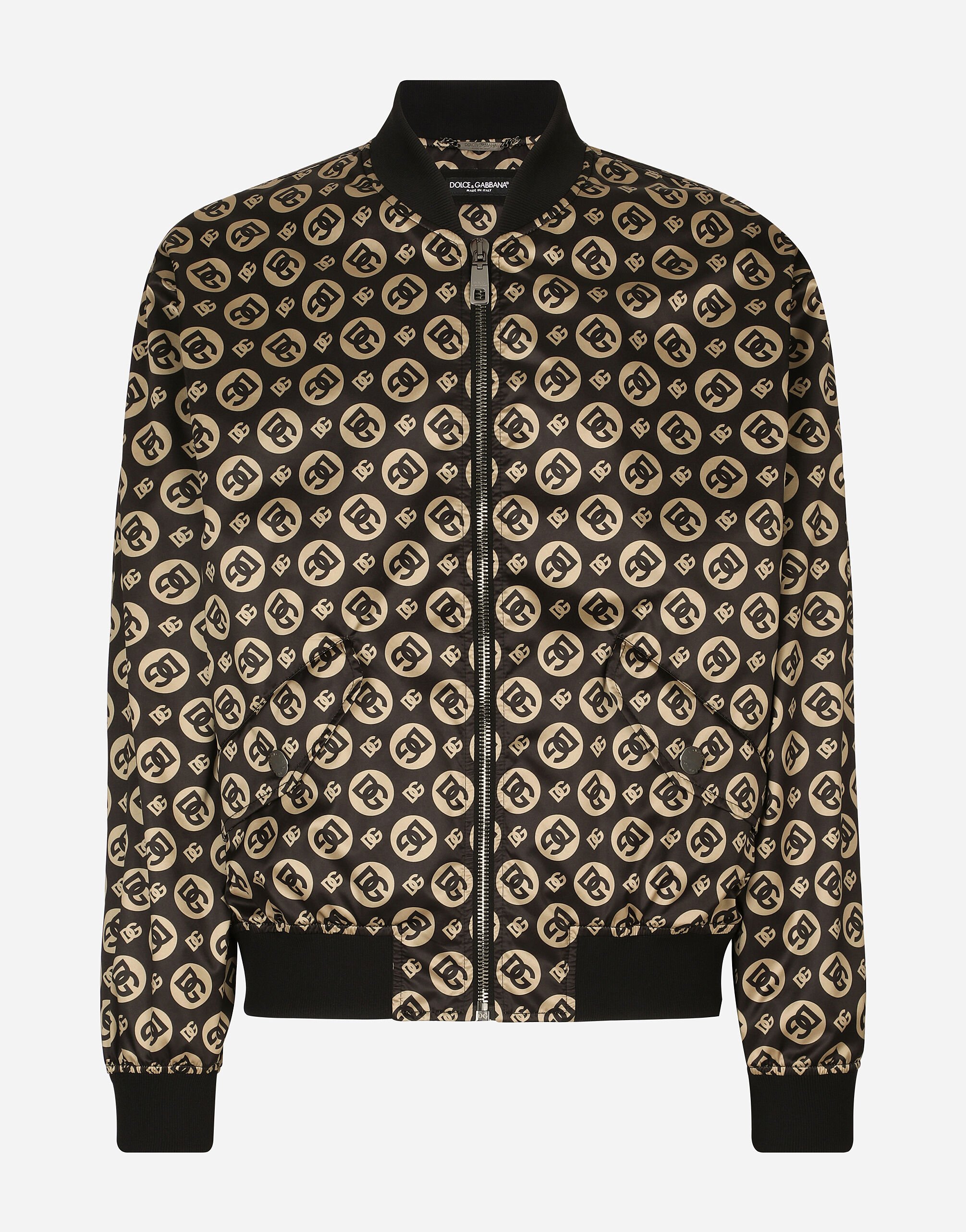 Dolce&Gabbana Nylon jacket with all-over DG logo print Brown G9AKKLHULS1
