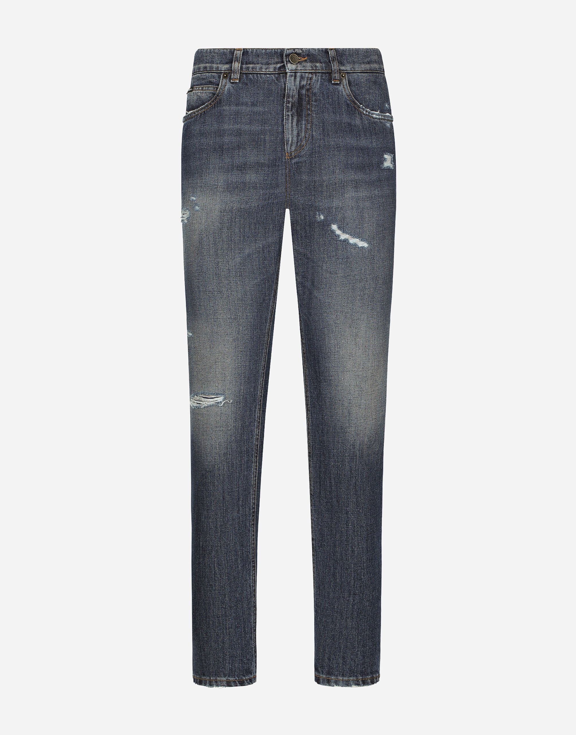 ${brand} Regular-fit blue wash jeans with abrasions ${colorDescription} ${masterID}