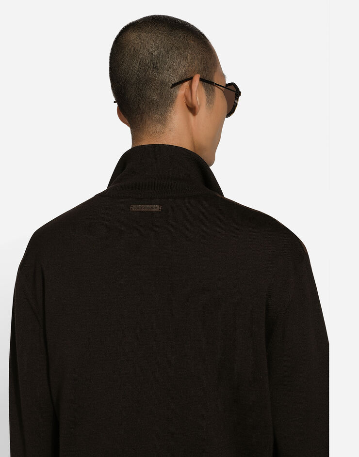 Dolce & Gabbana Куртка из шерстяного трикотажа и кожи с высоким воротником коричневый GXV16TJFMDS