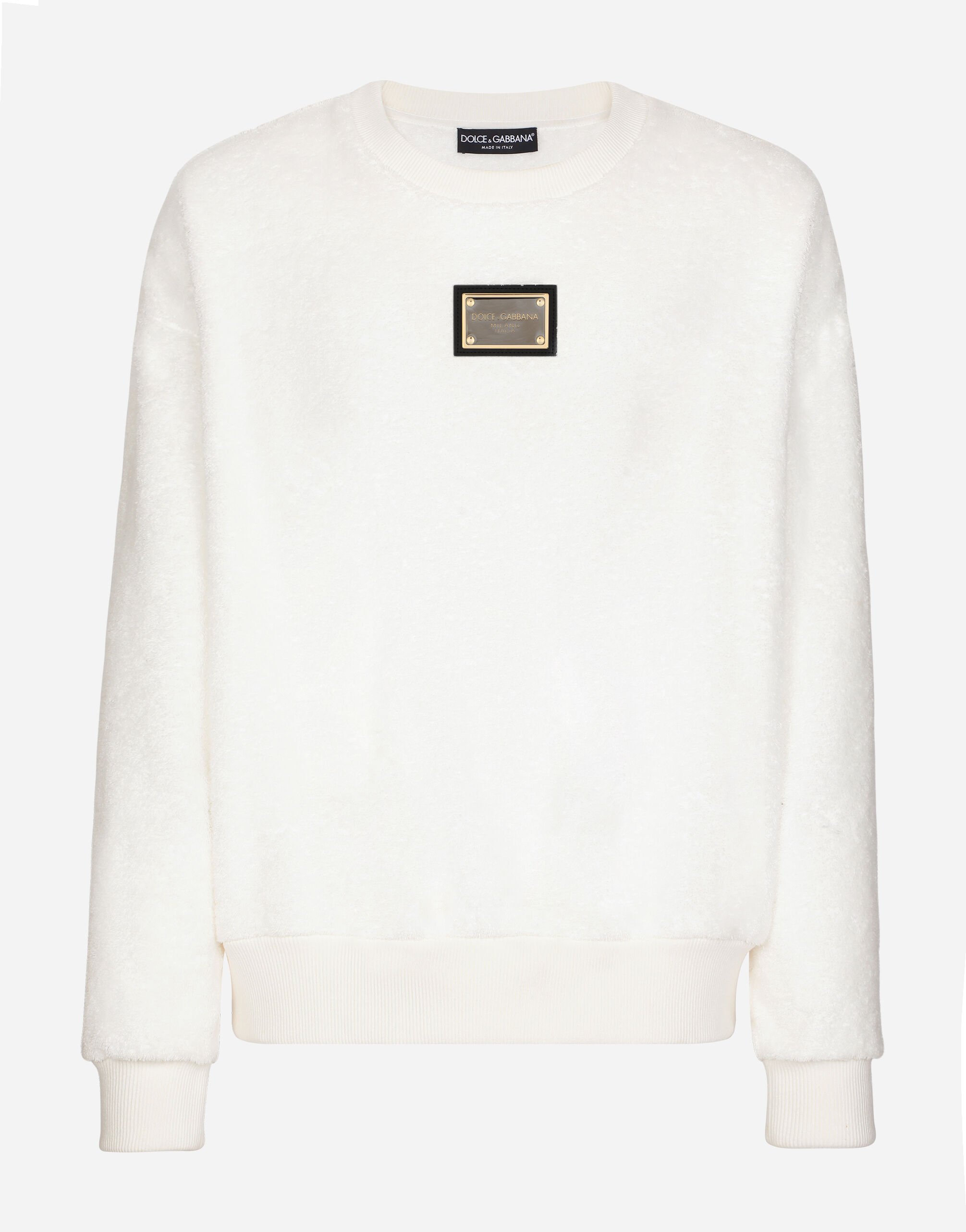 Dolce & Gabbana Round-neck terrycloth sweatshirt with logo tag Multicolor GV1CXTFU4KJ