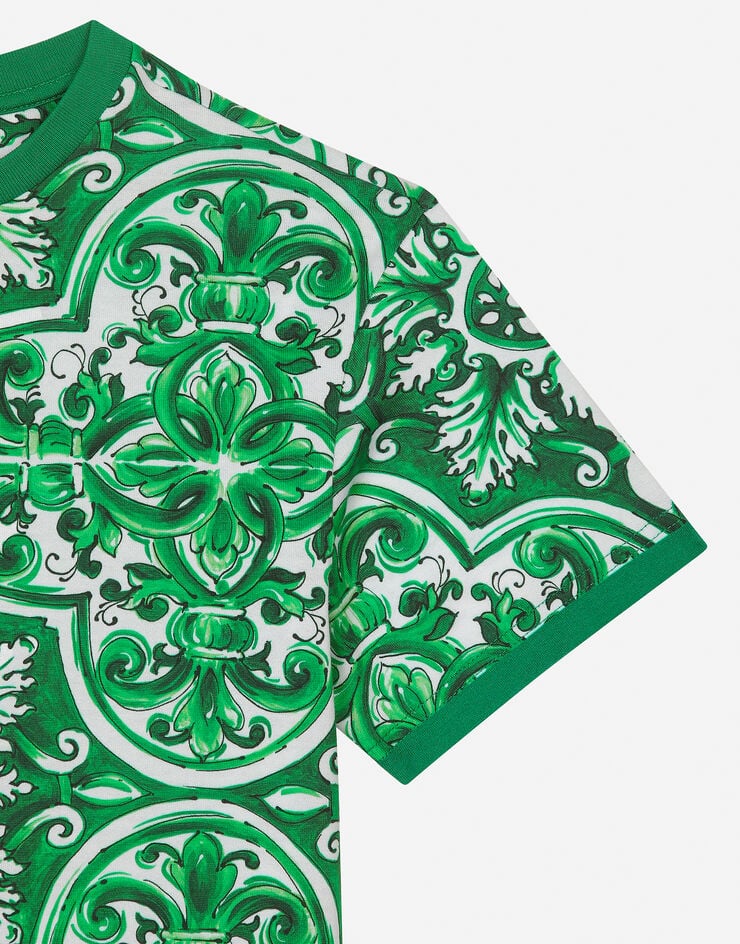 Dolce & Gabbana Jersey T-shirt with green majolica print Print L4JTHVII7ED