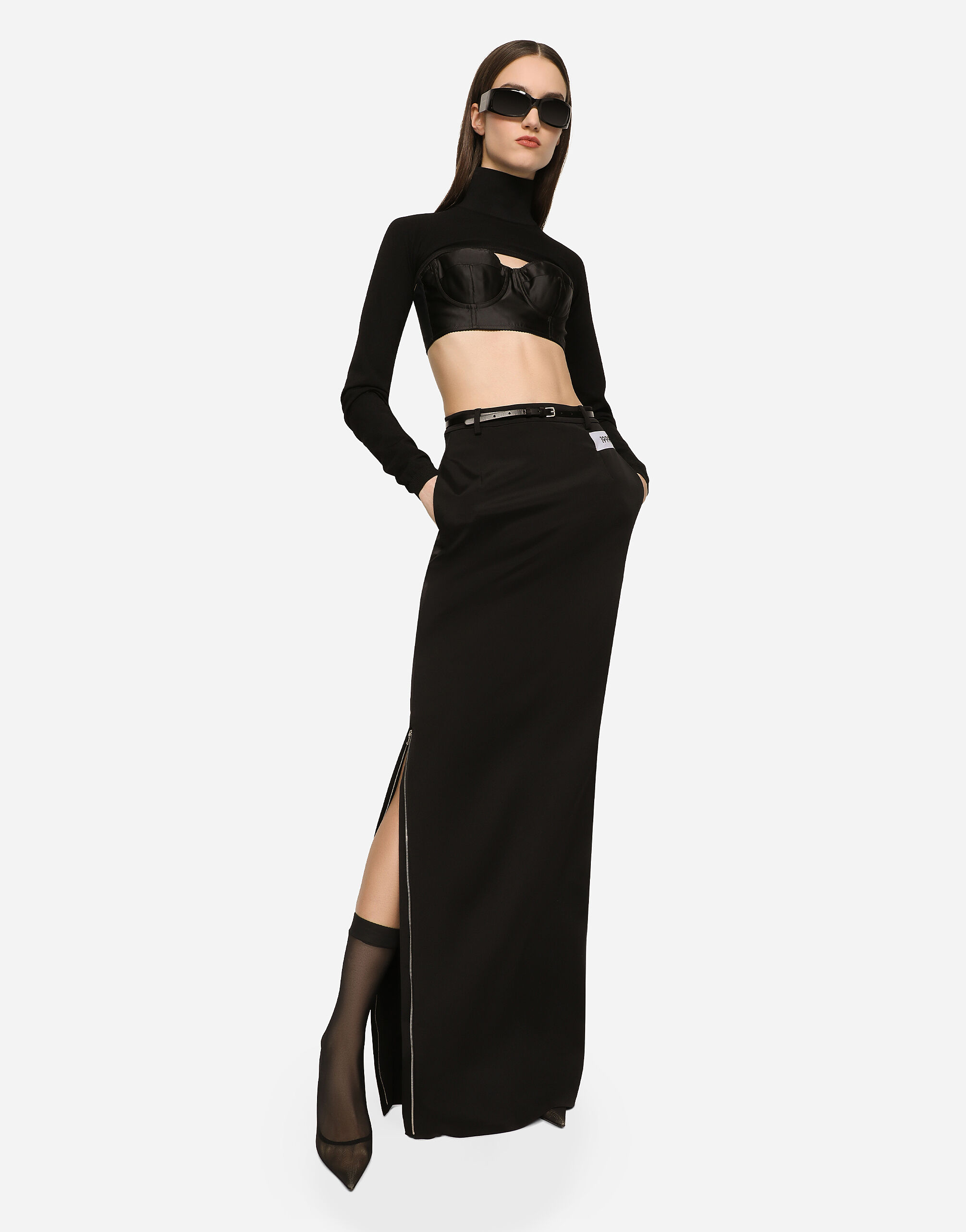 KIM DOLCE&GABBANA Long cady skirt with side zippers and slit