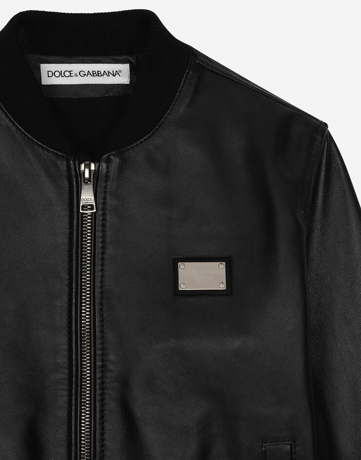 Dolce & Gabbana Bomber en cuir nappa avec plaquette à logo Noir L42B78G7NYR