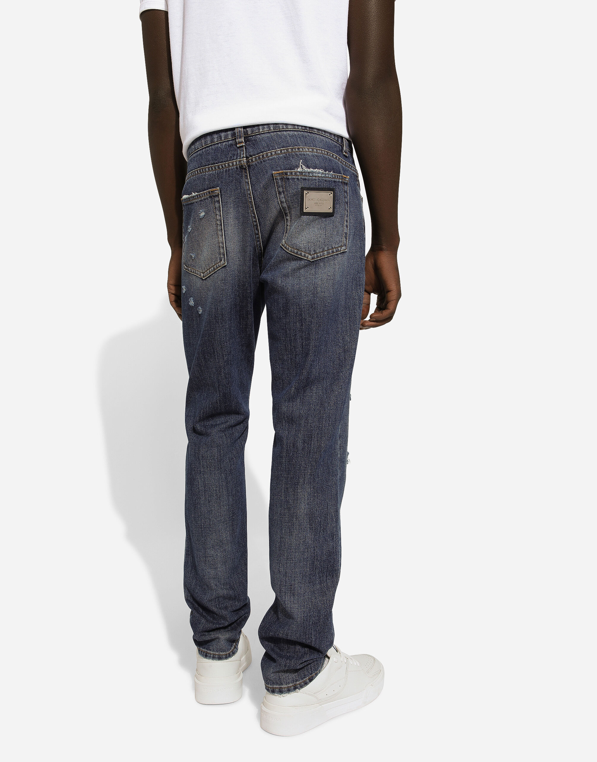 Dolce & Gabbana Regular-fit blue wash jeans with abrasions male Blue