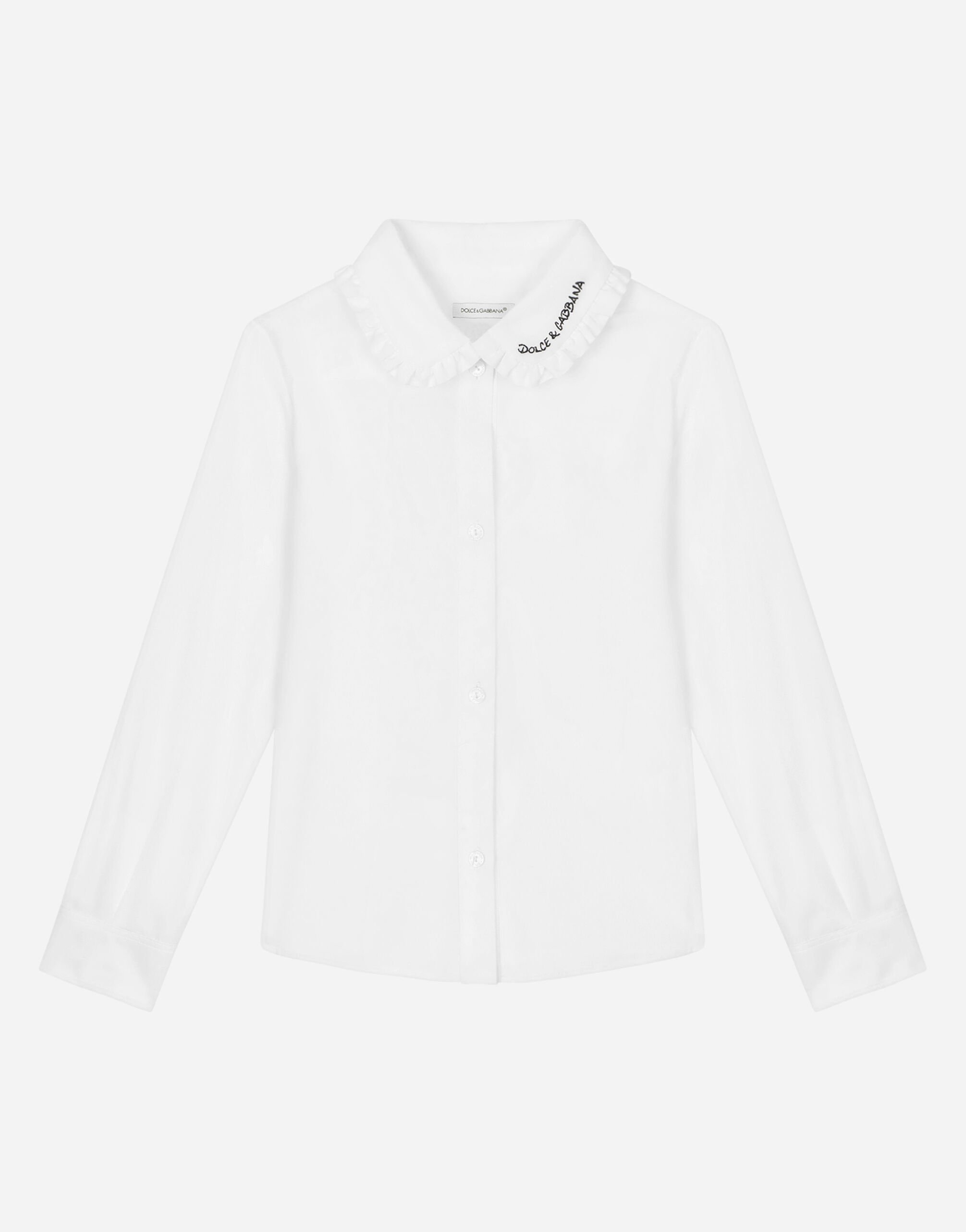 Dolce&Gabbana قميص بوبلين مع ياقة مطرزة أبيض L5JTKZG7JR4