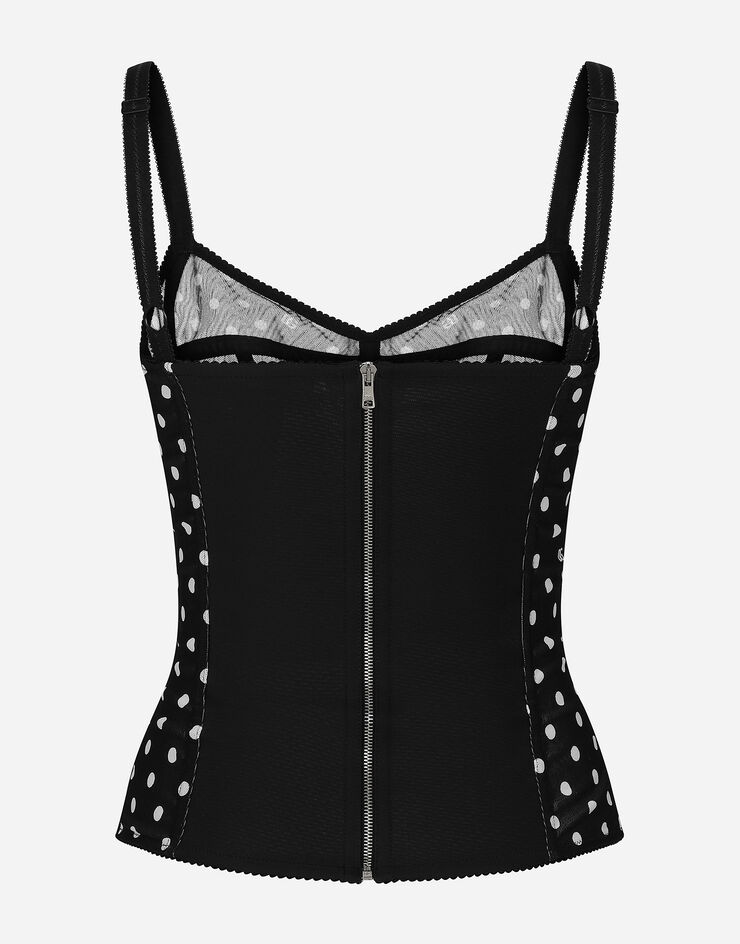 Dolce & Gabbana Top corsetero de marquisette con estampado de lunares Imprima F7AB8TFSUBG