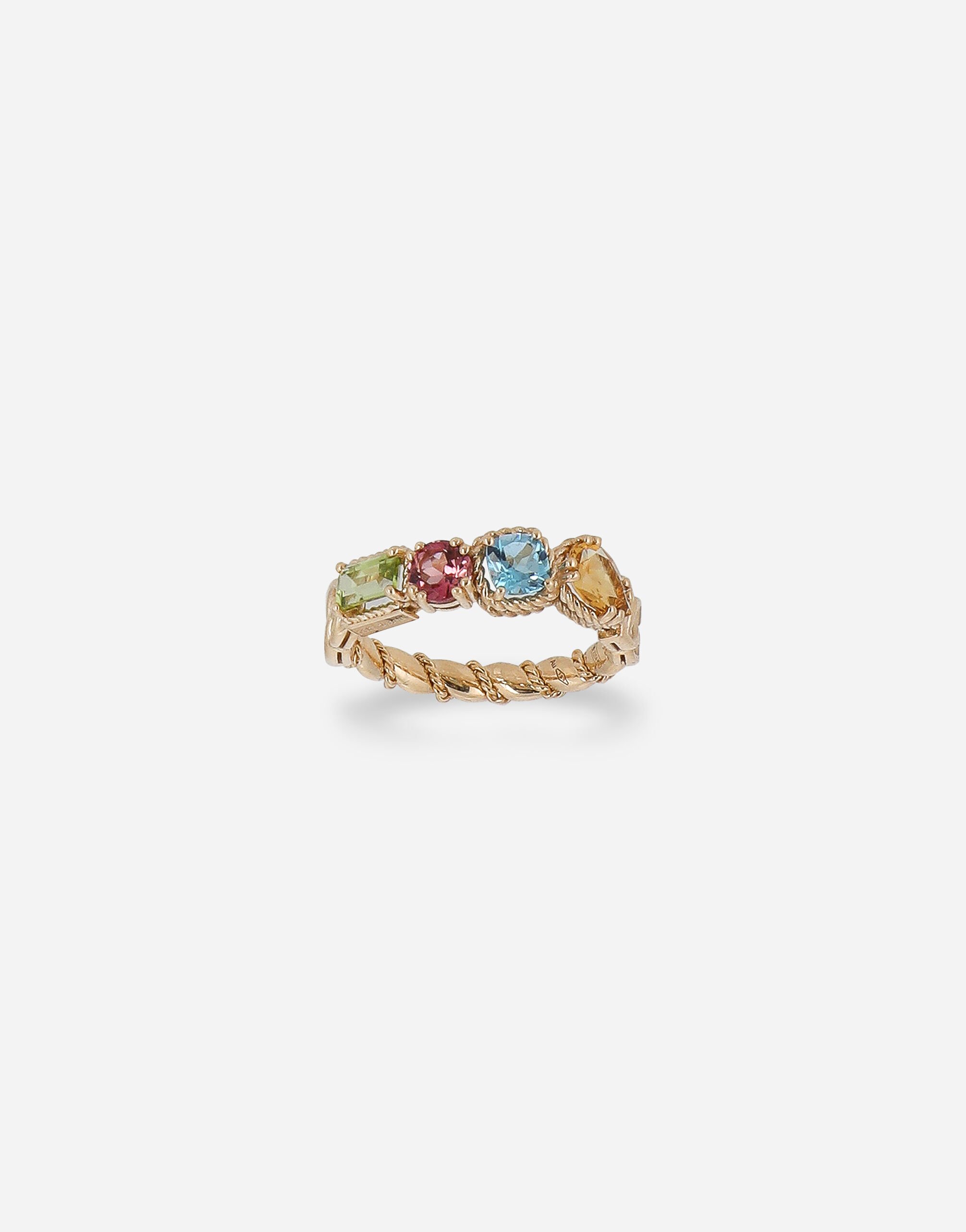 Dolce & Gabbana 18 kt yellow gold ring with multicolor fine gemstones Gold WRQA1GWQC01