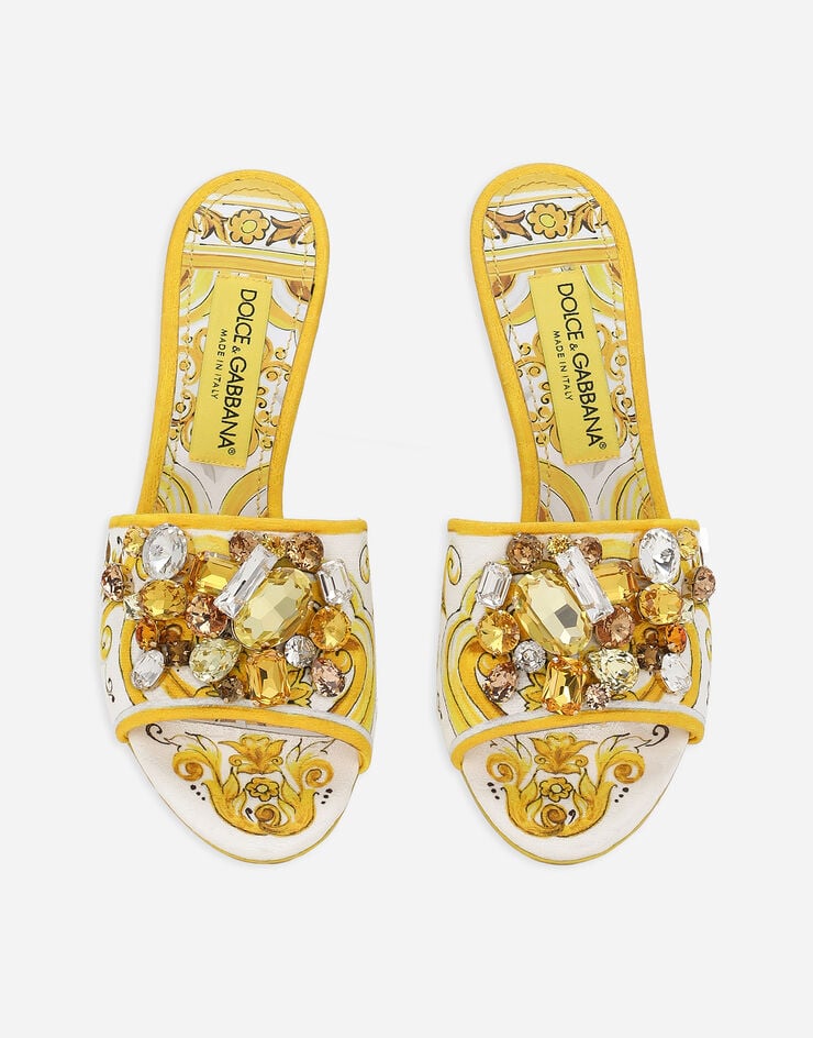 Dolce & Gabbana 자수 장식 마욜리카 프린트 브로케이드 뮬 옐로 CR1744AB826