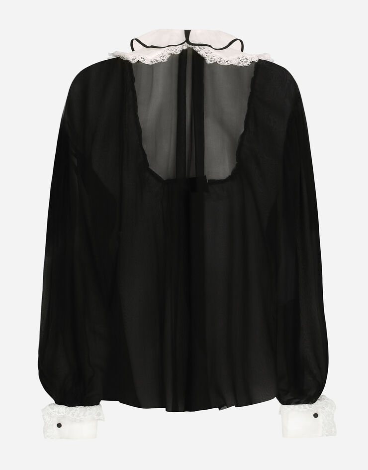 Chiffon shirt with shirt front and organza cuffs in Black for Women ...