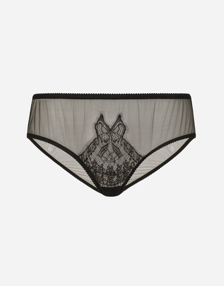 Dolce & Gabbana Slip en tulle avec intarsia en dentelle Noir O2A15TON02W