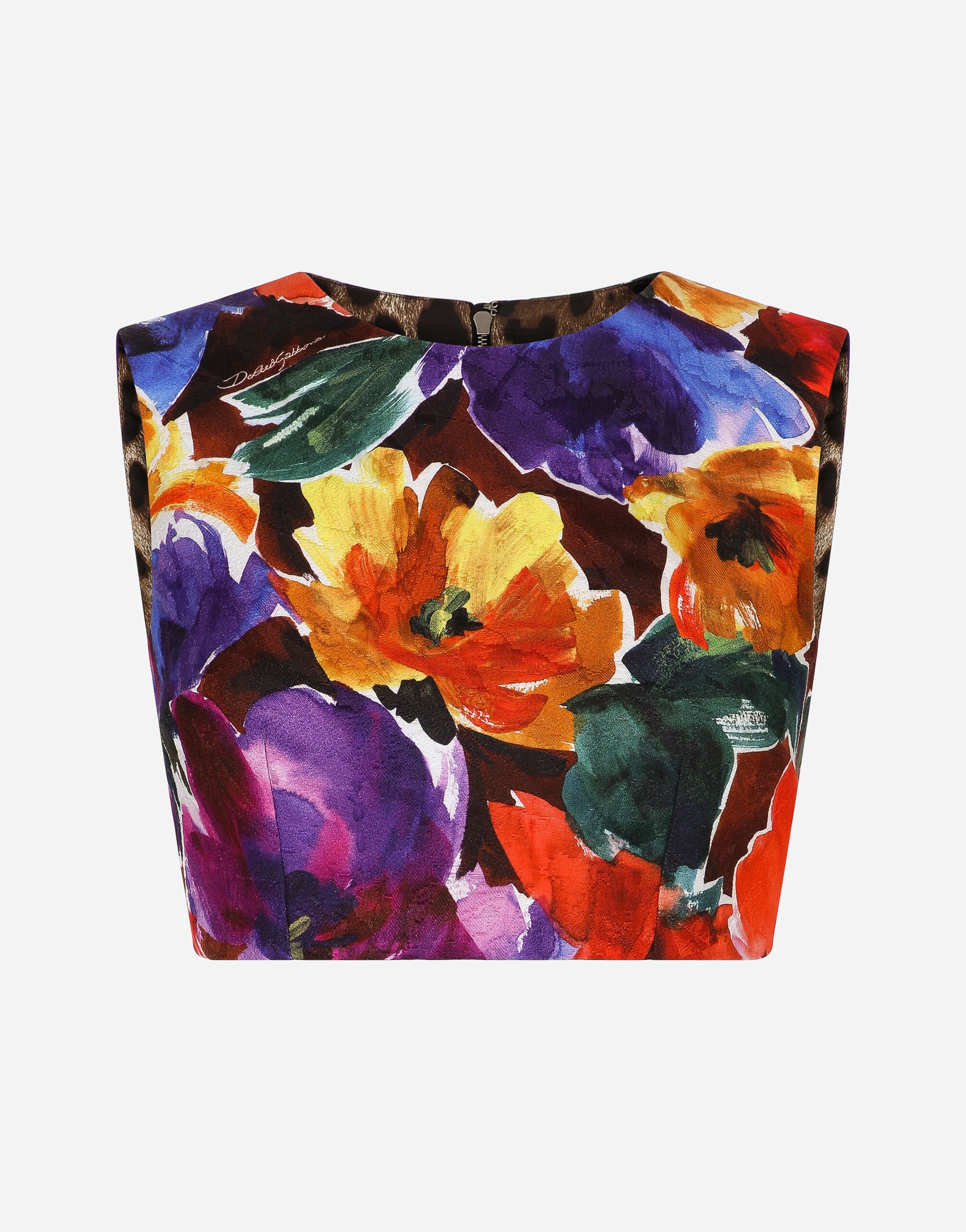 ${brand} Brocade crop top with abstract flower print ${colorDescription} ${masterID}