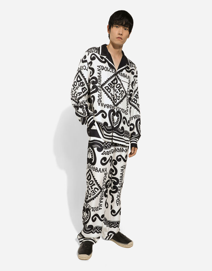 Dolce & Gabbana Pantalon de pyjama en soie à imprimé marine Blanc GVRMATHI1QC