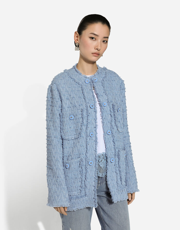 Dolce & Gabbana Single-breasted cotton rush-stitch jacket Azure F29TYTGDCLV