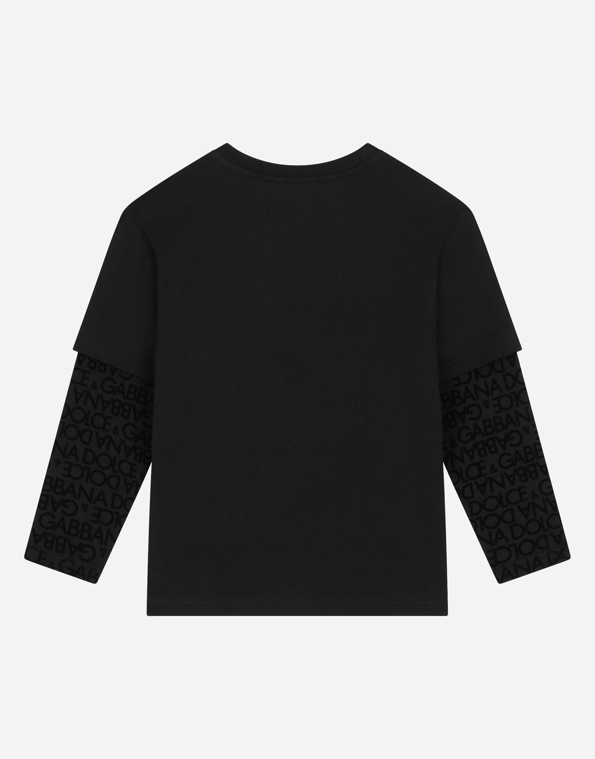 Long-sleeved jersey T-shirt with flocked logo print