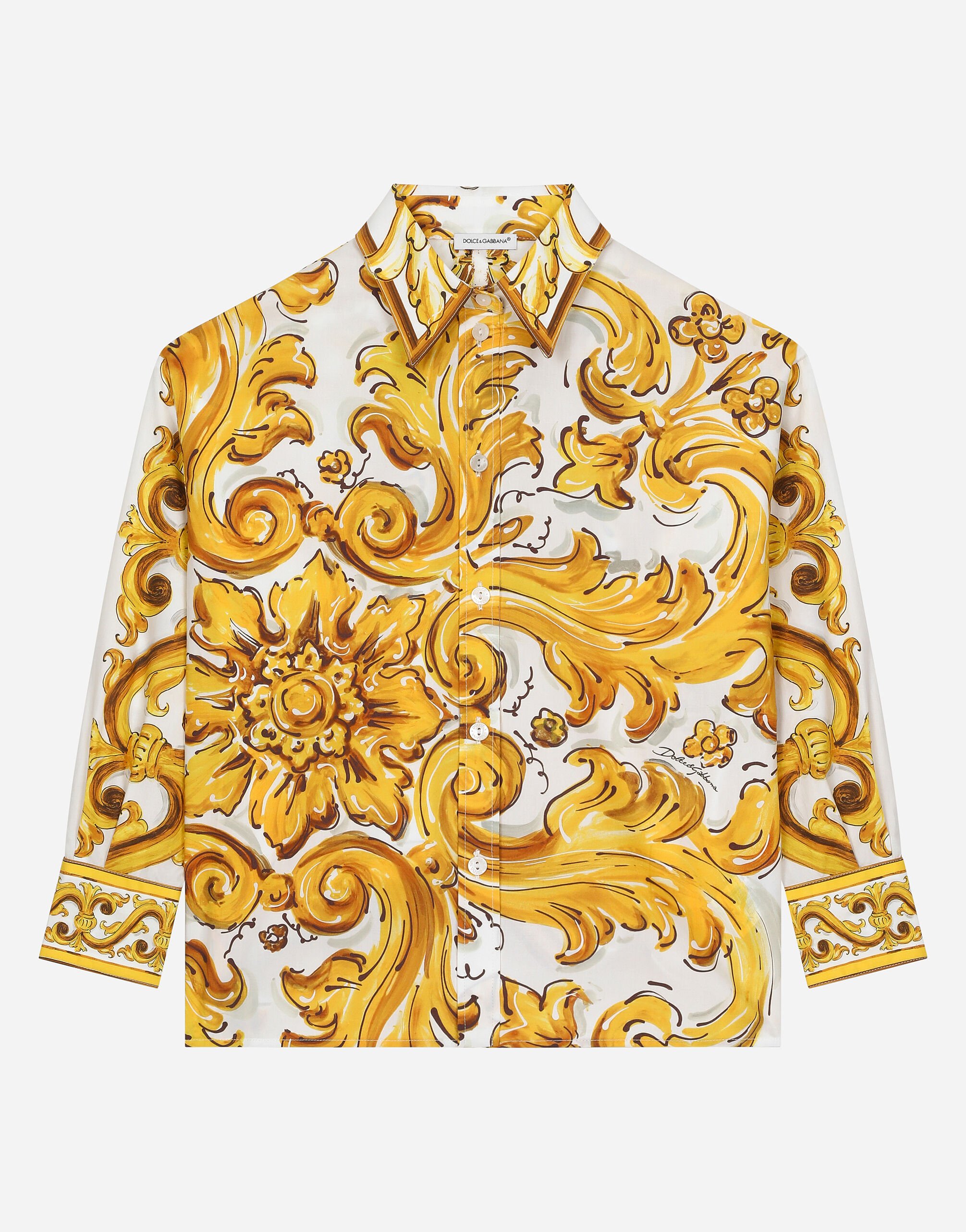 Dolce & Gabbana Poplin shirt with yellow majolica print White L5JTAZG7B6N