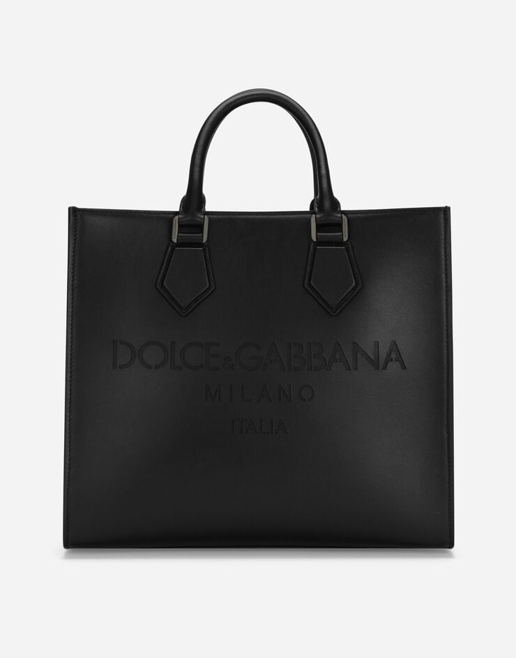 Dolce&Gabbana Bolso shopper pequeño en piel de becerro con logotipo Negro BM2272AS738