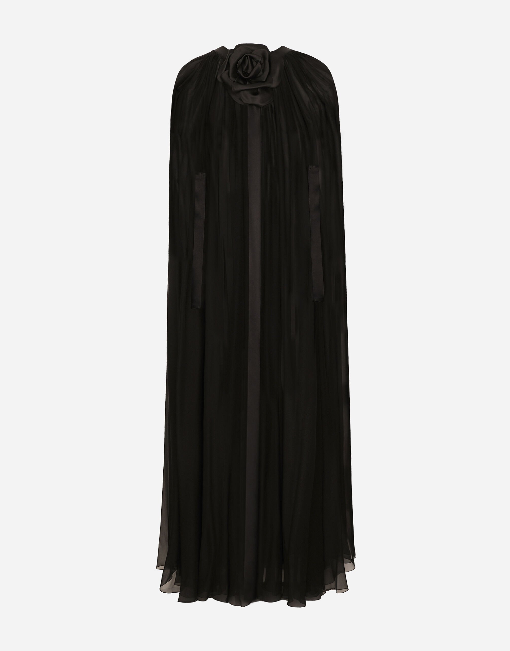 ${brand} Silk chiffon cape with flower appliqué ${colorDescription} ${masterID}