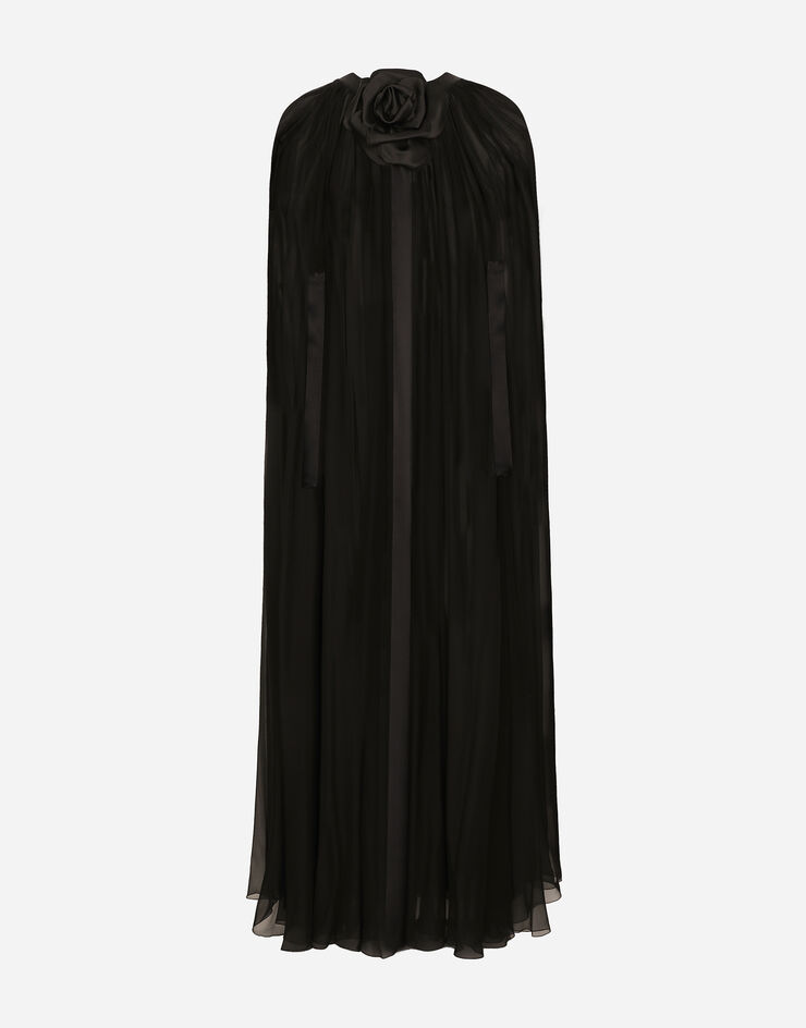 Dolce&Gabbana Silk chiffon cape with flower appliqué Black F0W1NTFU1AT