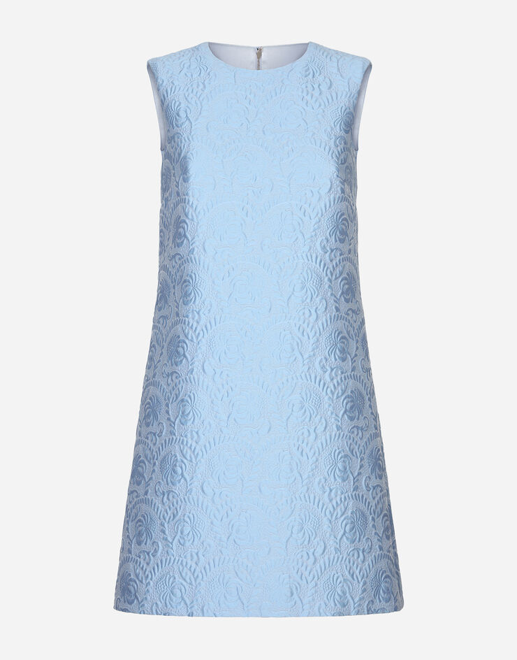 Dolce & Gabbana Abito corto A line in jacquard matelassé floreale Azzurro F6AMRTHJMOK