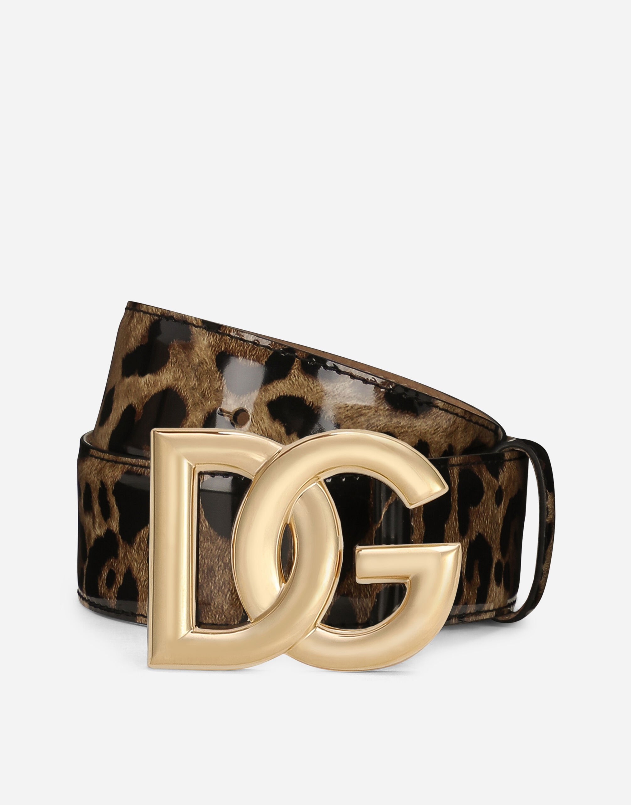 ${brand} KIM DOLCE&GABBANA Leopard-print glossy calfskin belt with DG logo ${colorDescription} ${masterID}