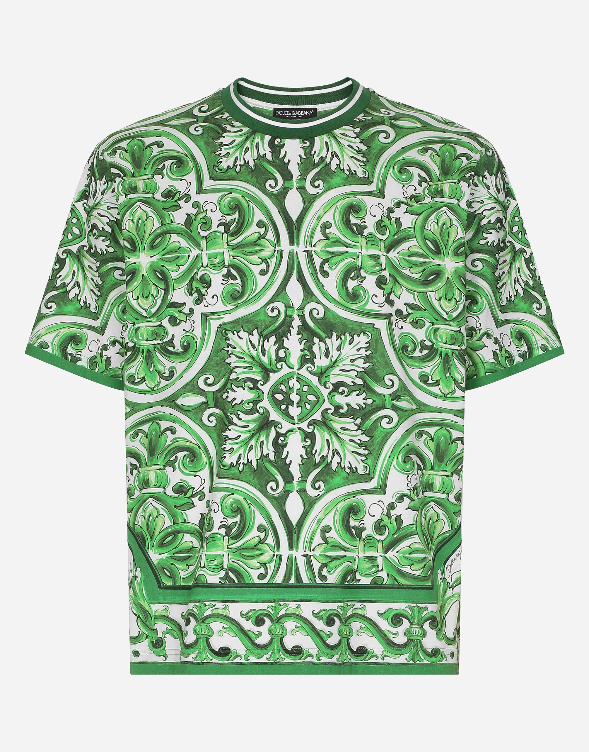 Dolce & Gabbana Cotton T-shirt with majolica print Green havana VG442AVP58E