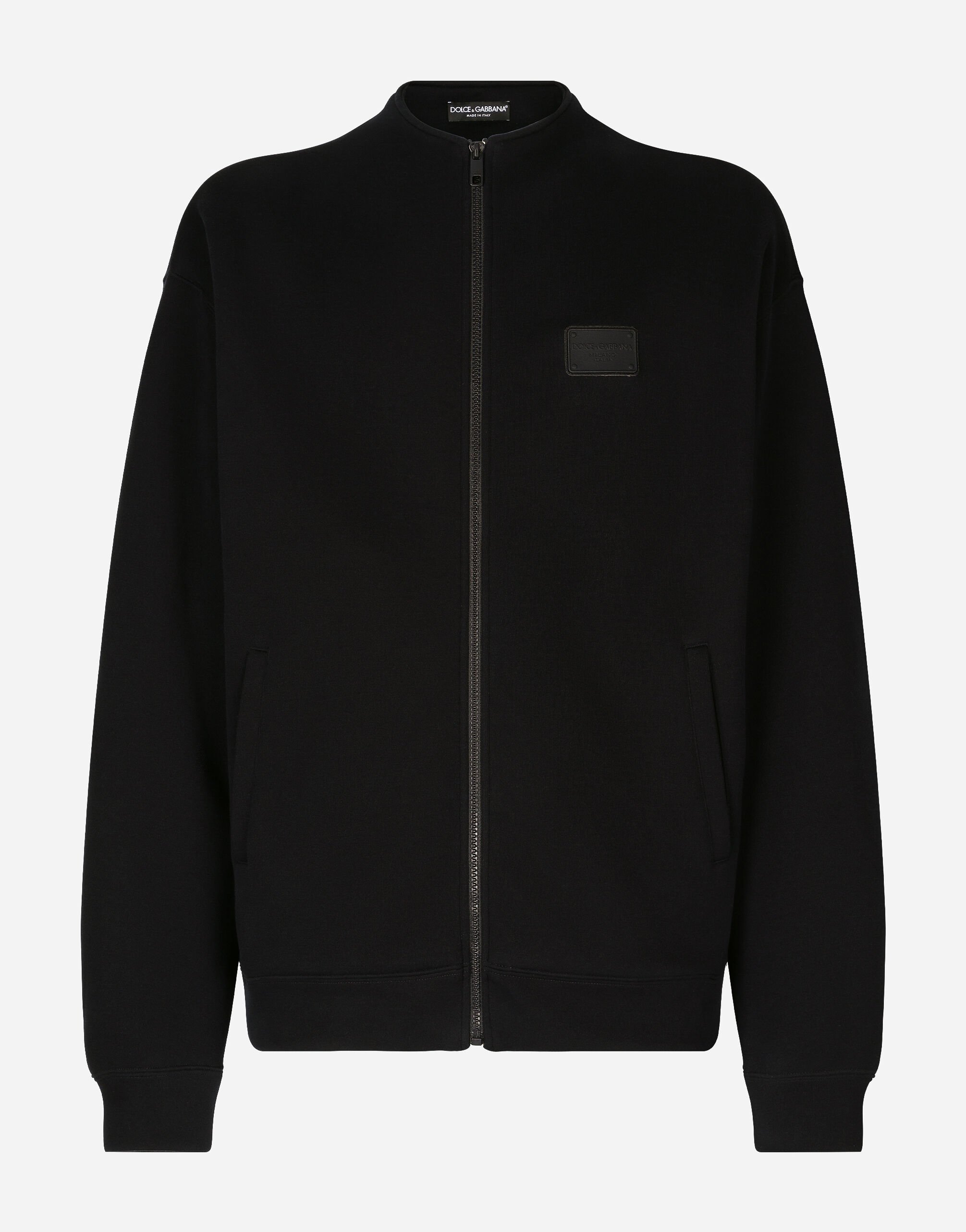 Dolce & Gabbana Sweat-shirt zippé avec col montant et plaquette Vert G9BDXZG7NON
