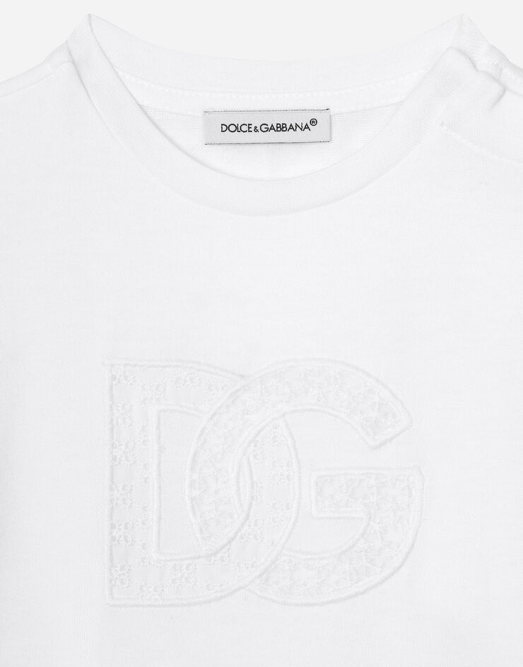 Dolce & Gabbana T-shirt in jersey logo DG ricamo intaglio Bianco L2JTAZG7B6O