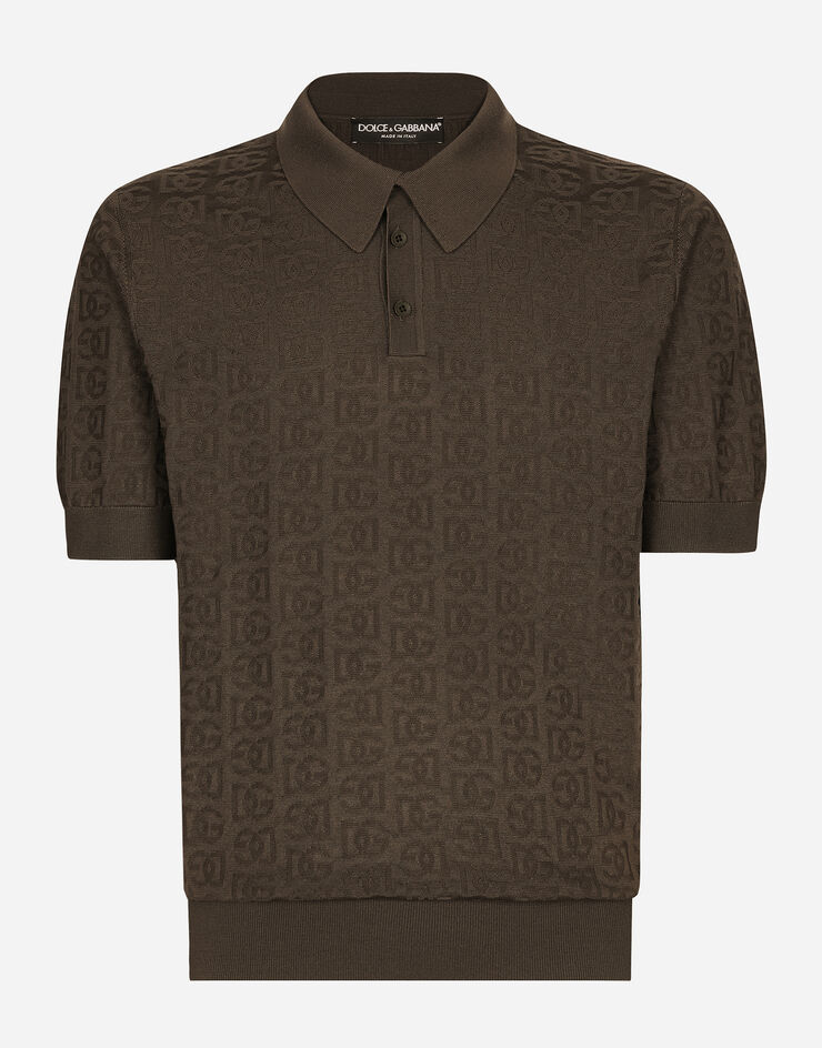 Dolce & Gabbana Poloshirt aus Seidenjacquard DG-Logo Braun GXZ15TJBSKE