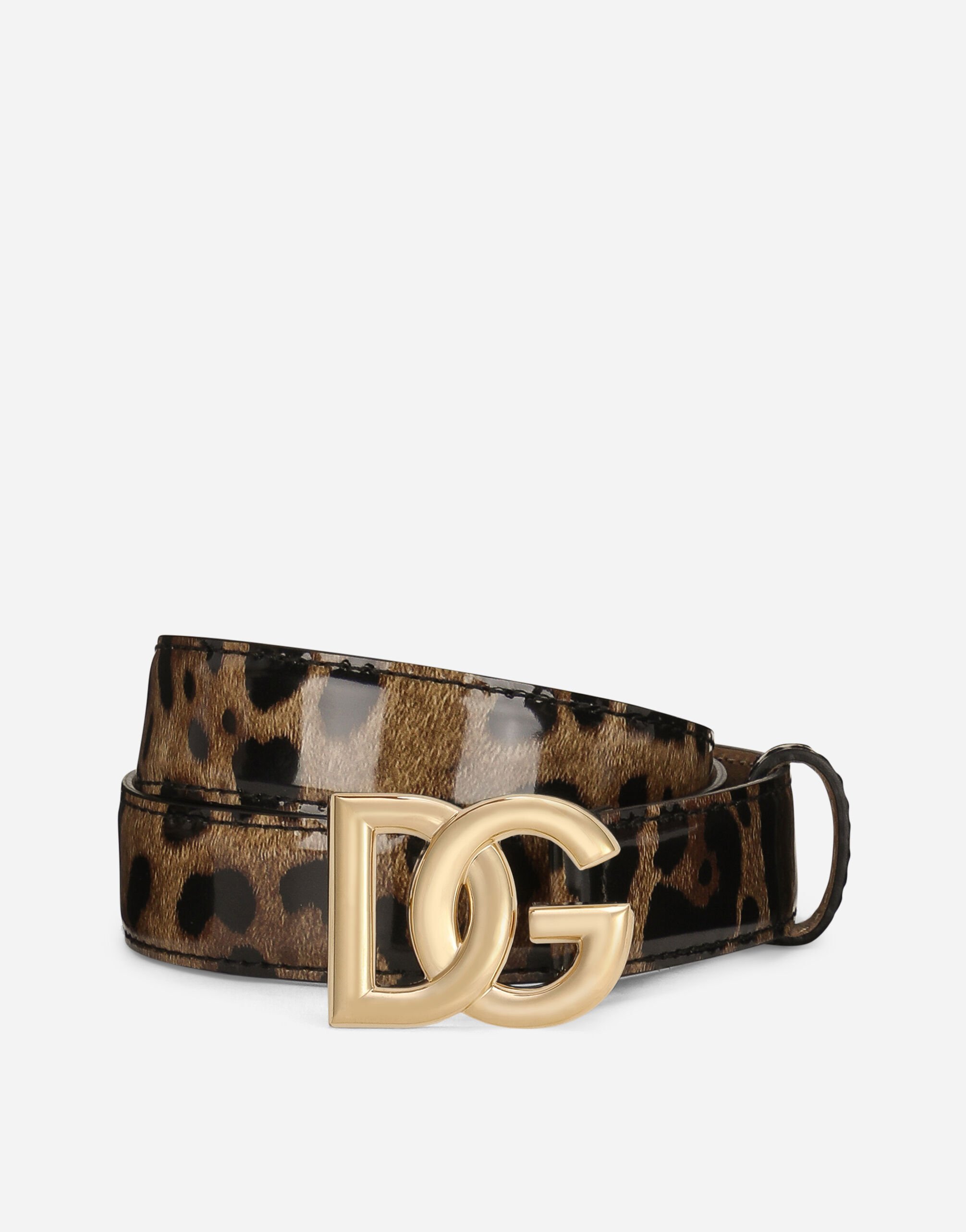 ${brand} KIM DOLCE&GABBANA Leopard-print glossy calfskin belt with DG logo ${colorDescription} ${masterID}