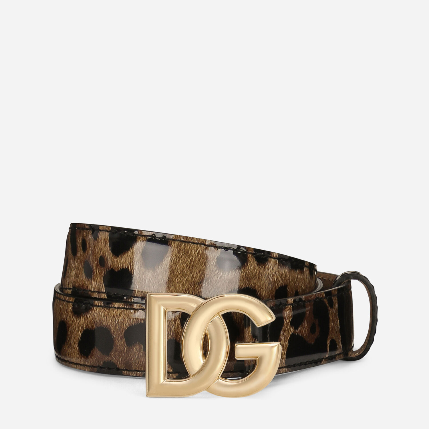 KIM DOLCE&GABBANA Leopard-print glossy calfskin belt with DG logo