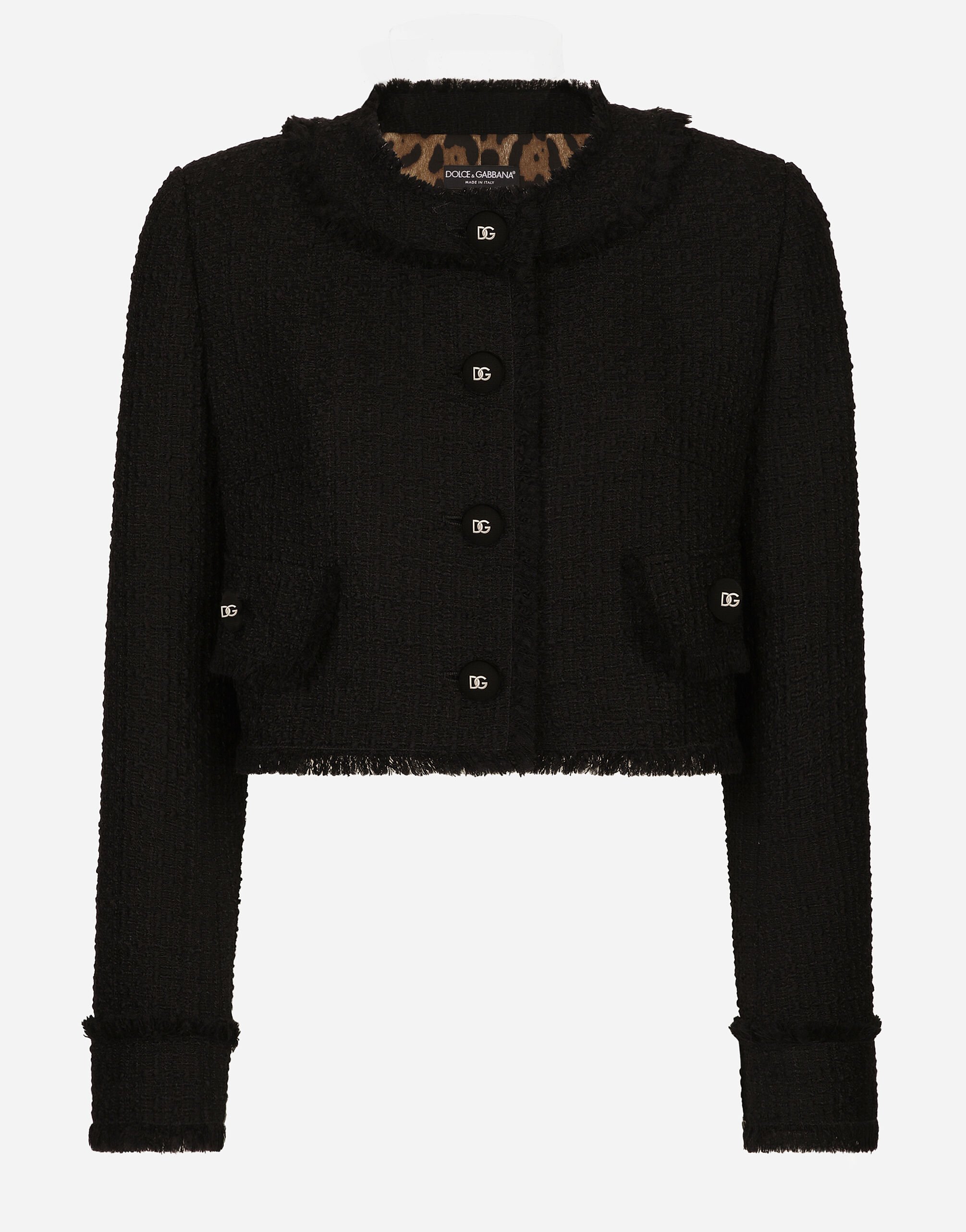 Dolce & Gabbana Short raschel tweed jacket White F29UCTFJTBV
