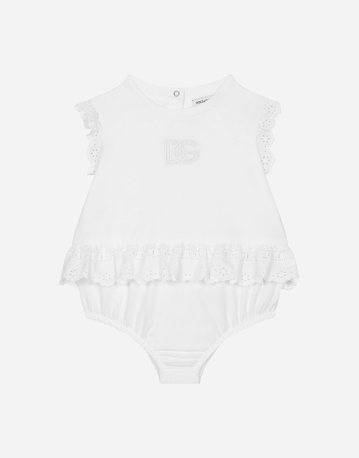 Dolce & Gabbana Embroidered poplin and jersey romper suit White L2JOW6G7B7K