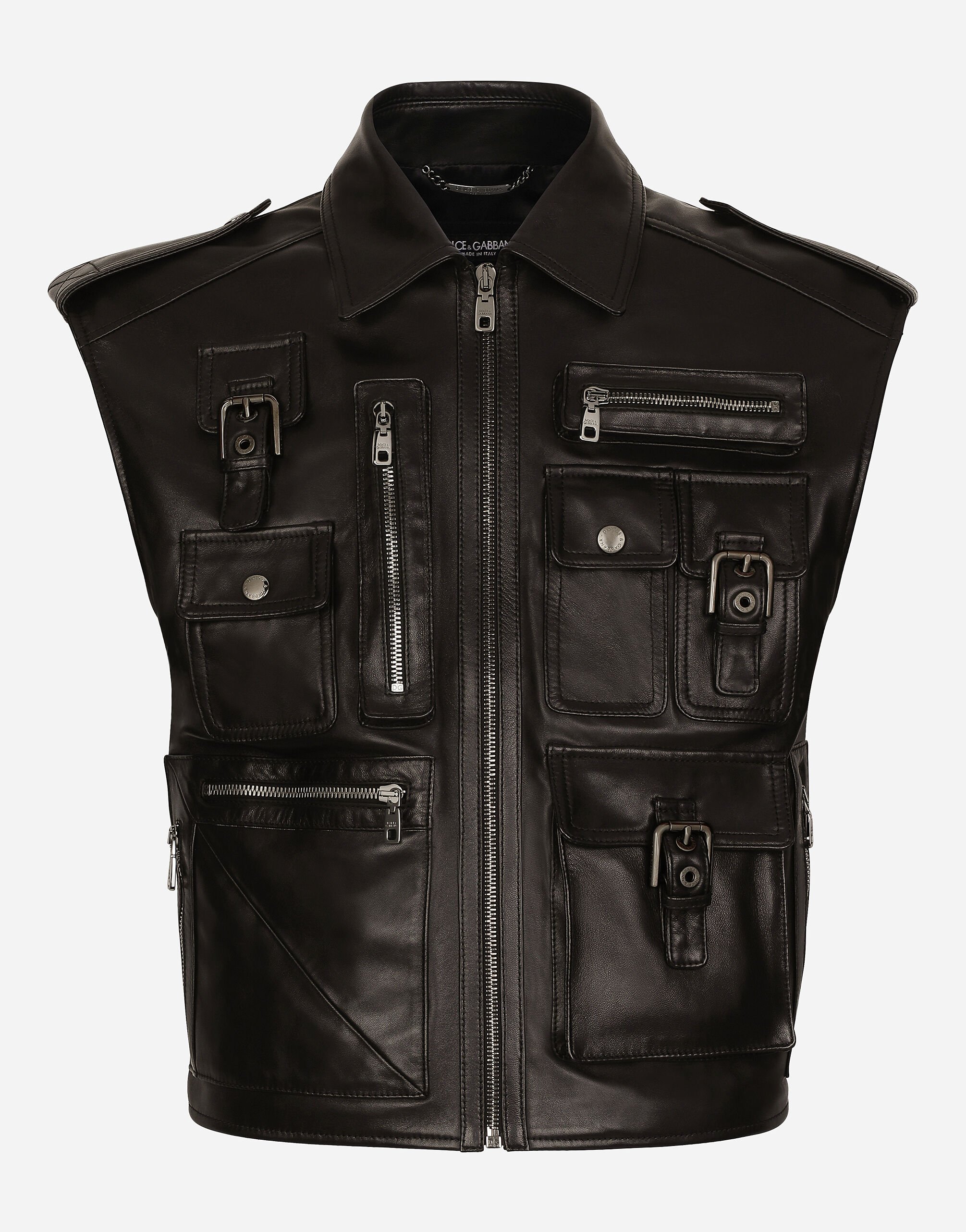 Dolce & Gabbana Leather vest with multiple pockets White G9BFRTHUMQ4