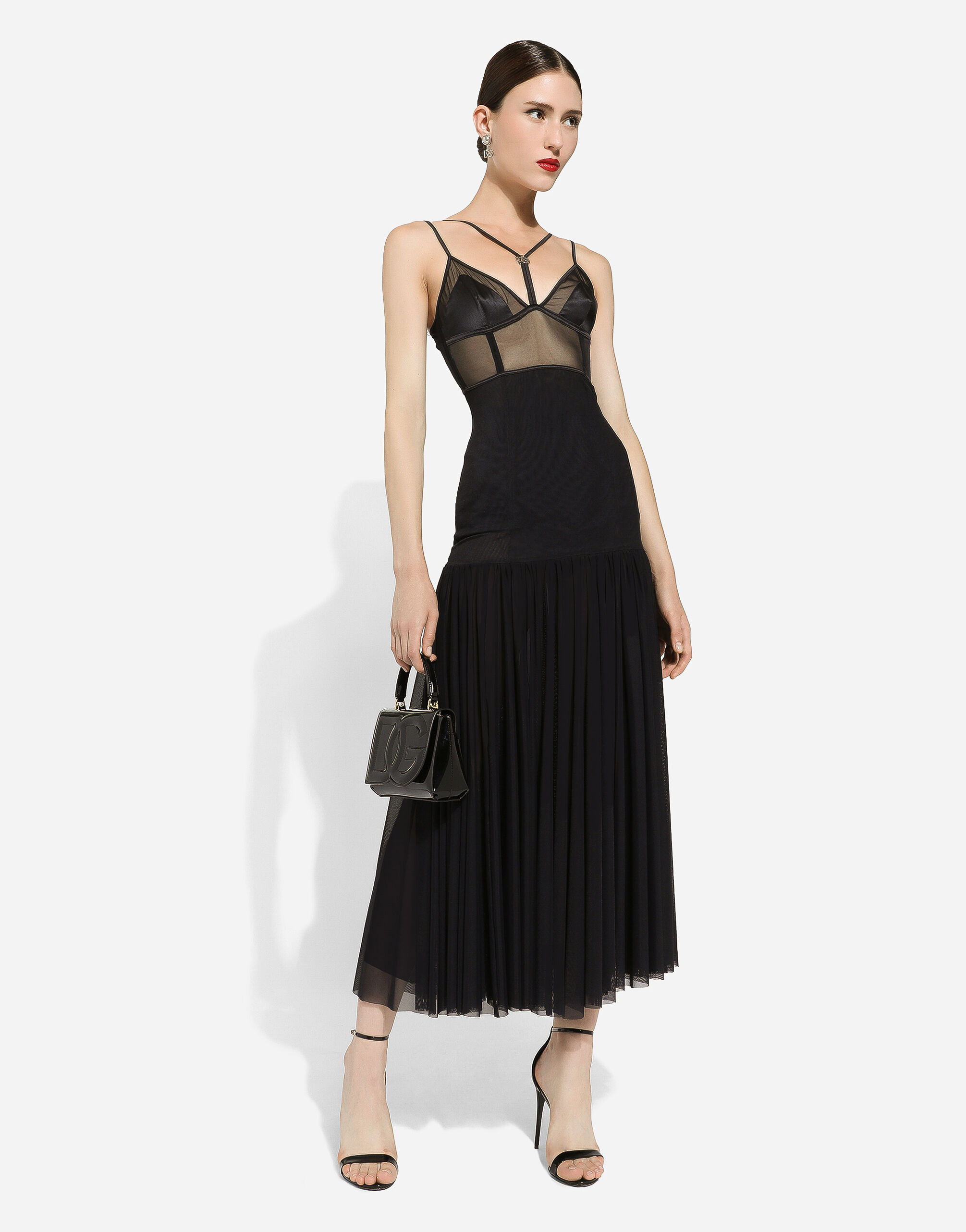 Tulle midi dress with lingerie details and the DG logo