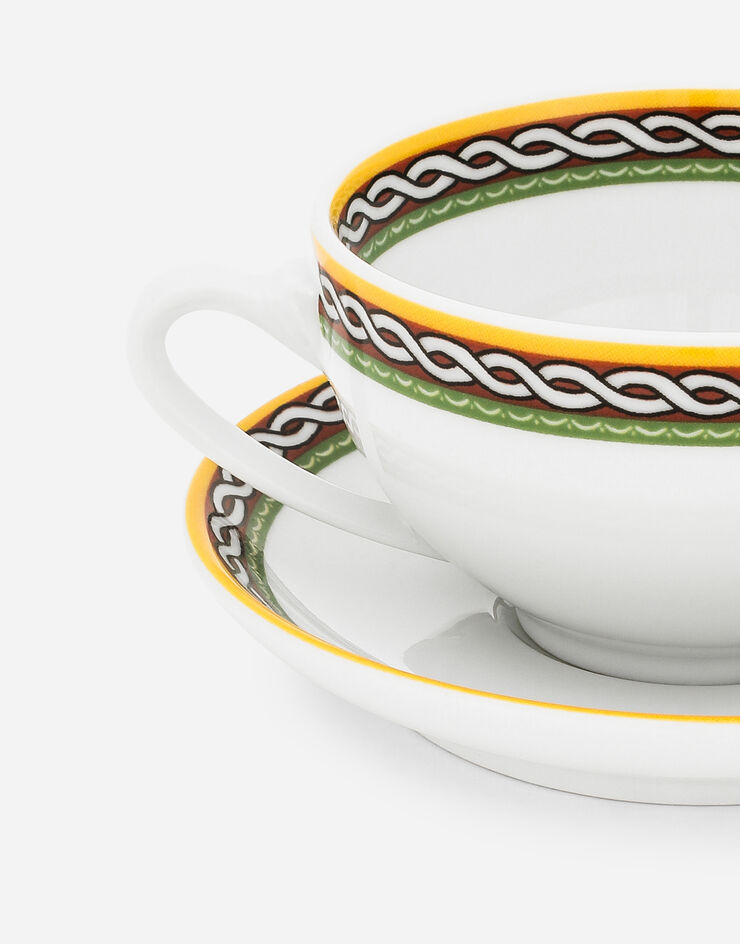 Dolce & Gabbana Set 2 Porcelain Teacups with Saucers Multicolor TC0S13TCALI