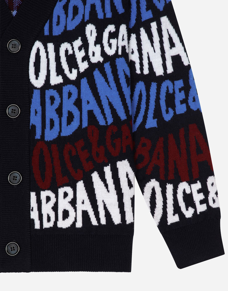 Dolce & Gabbana Cardigan aus Wolljacquard mit Dolce&Gabbana-Logo Mehrfarbig L4KWE3JCVV3