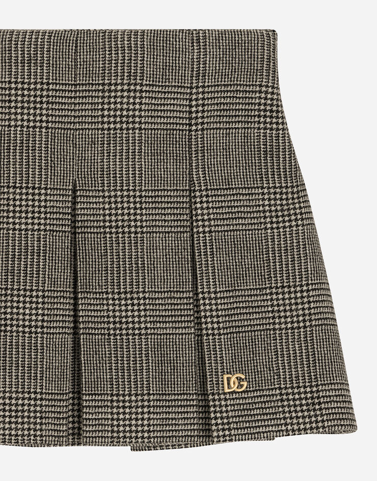 Dolce & Gabbana Wool-blend glen plaid skirt with DG logo Multicolor L55I37FQ2N2