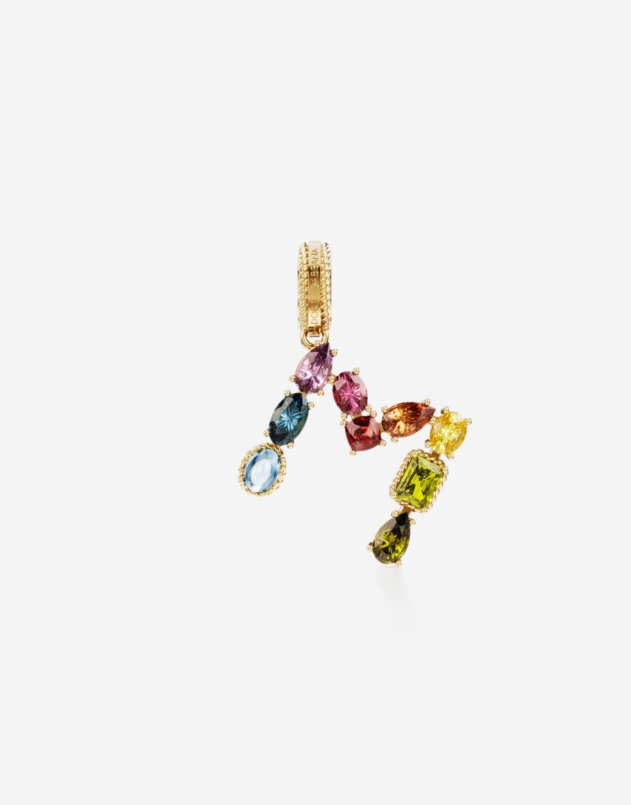 Dolce & Gabbana Rainbow alphabet M 18 kt yellow gold charm with multicolor fine gems Gold WANR2GWMIXB