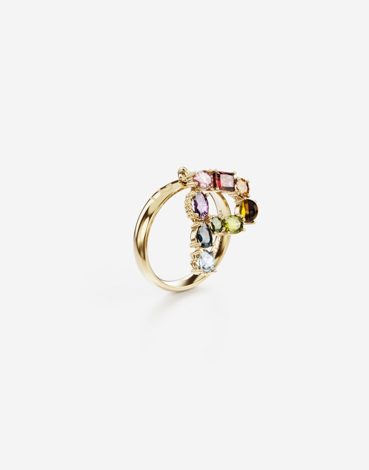 Dolce & Gabbana Rainbow alphabet P ring in yellow gold with multicolor fine gems ORO WRMR1GWMIXP