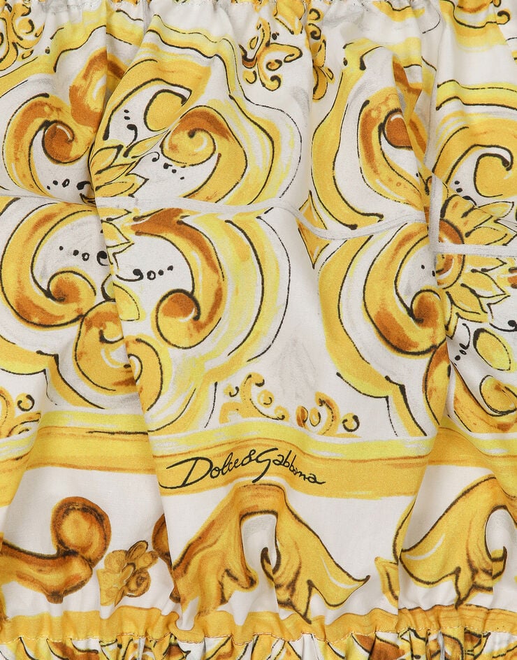 Dolce & Gabbana 마욜리카 프린트 코튼 포플린 크롭 탑 인쇄 F755RTHH5BA