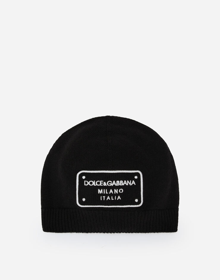 Dolce & Gabbana Knit hat with logo tag Black LBKHA7JCVU9