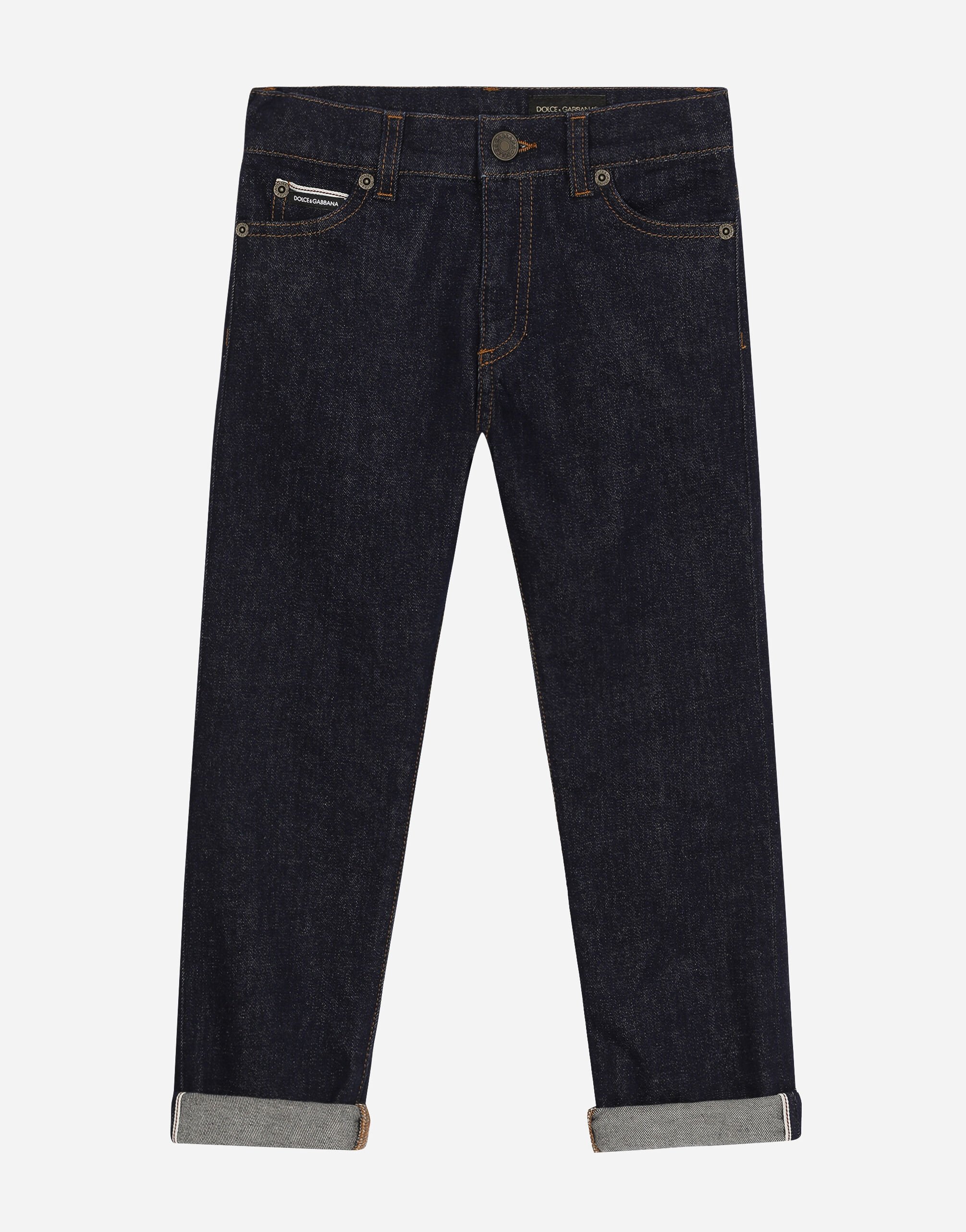Dolce & Gabbana 5-pocket stretch denim jeans with logo tag Print L4JQT4II7EF