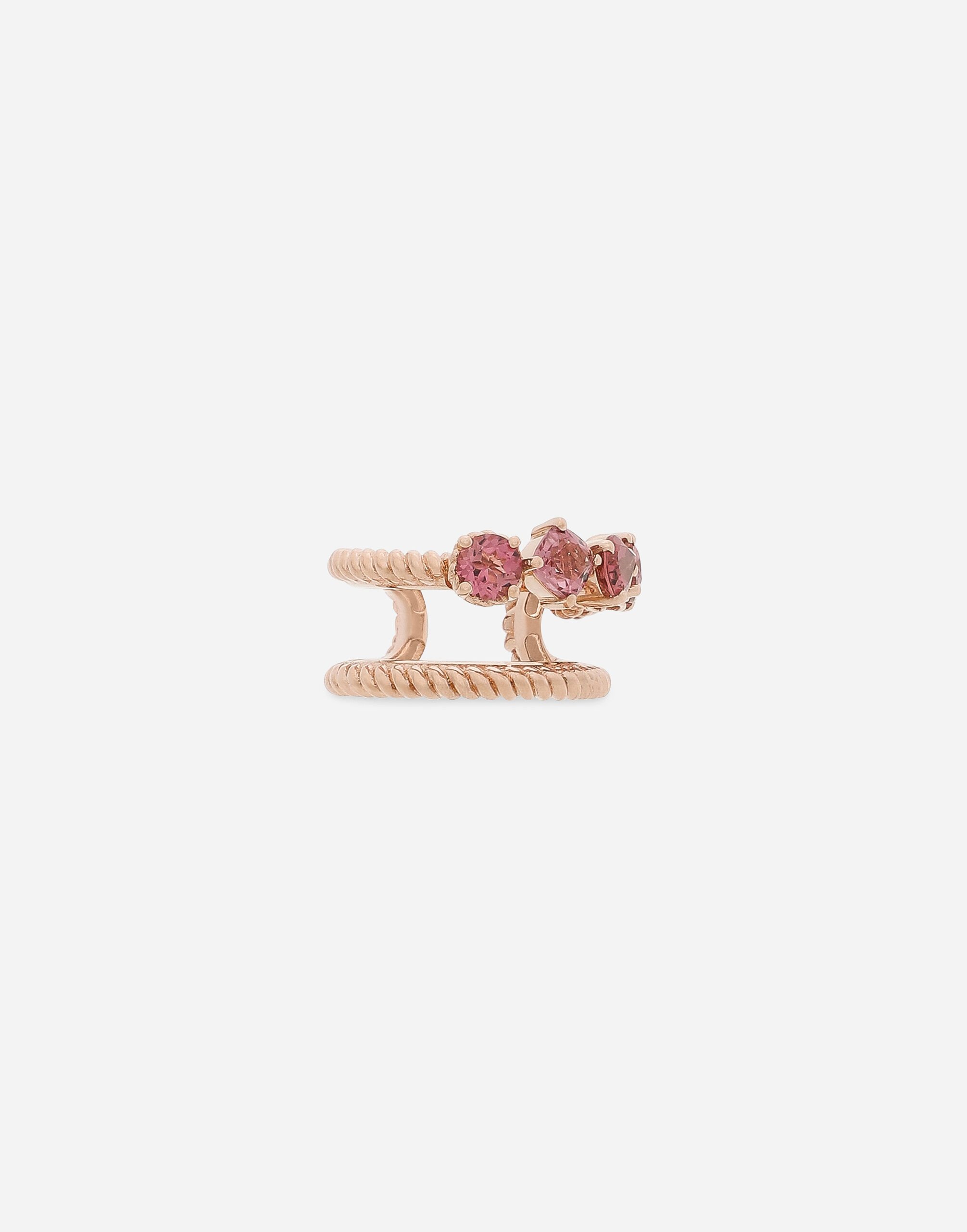 Dolce & Gabbana Einzelohrring mit doppeltem Ear Cuff aus Rotgold 18 kt mit rosa Turmalinen Weiss WEQA1GWSPBL