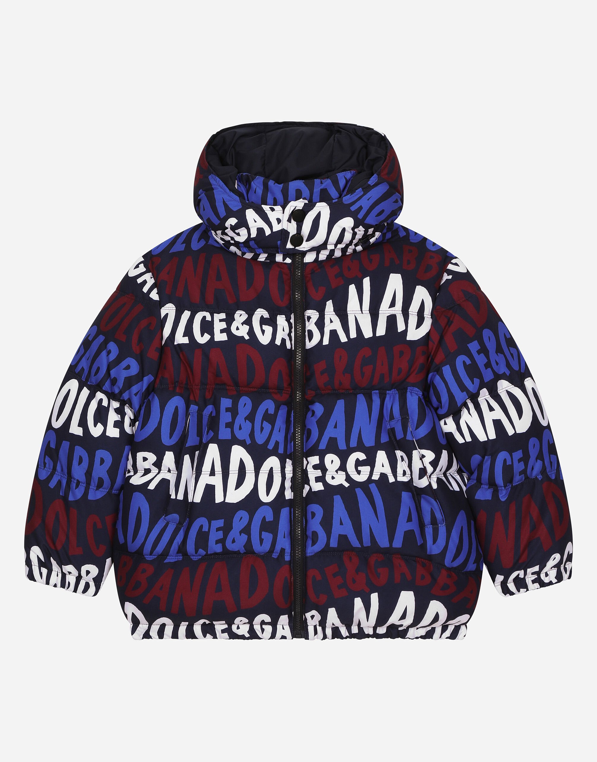 ${brand} Short nylon down jacket with Dolce&Gabbana print ${colorDescription} ${masterID}