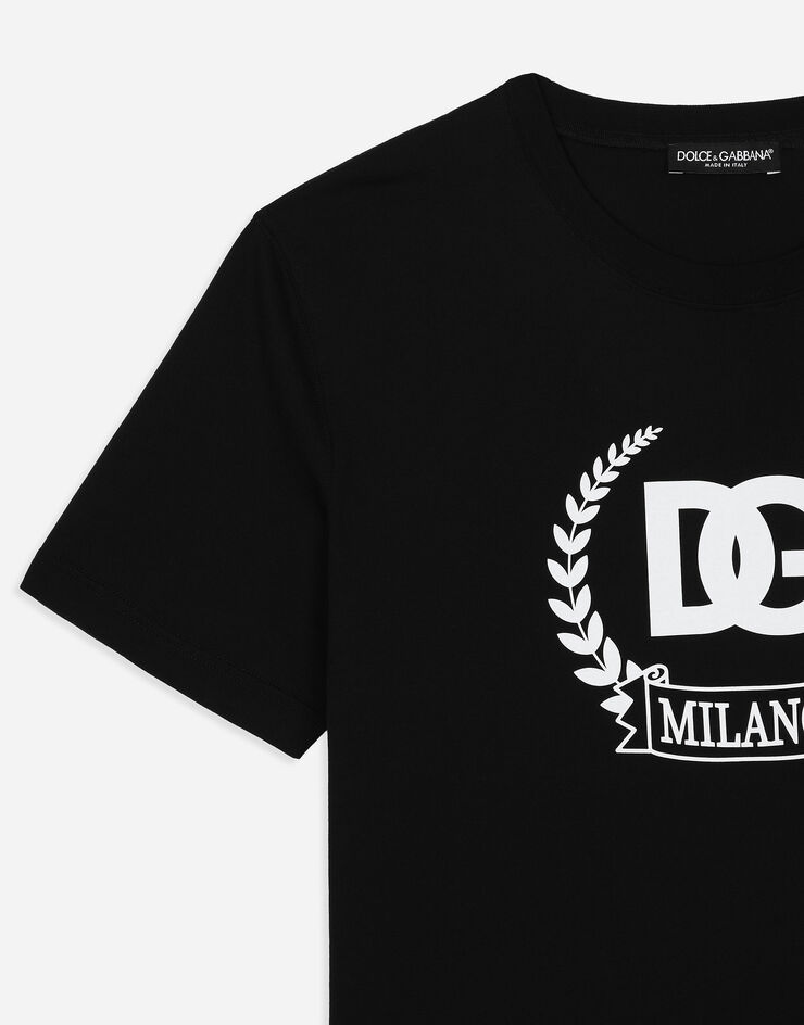 Dolce & Gabbana DG 프린트 반소매 코튼 티셔츠 블랙 G8RN8TG7M8U