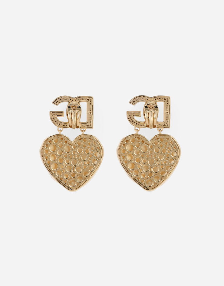 Dolce & Gabbana Drop earrings with hearts and DG logo Gold WEQ6L3W1111