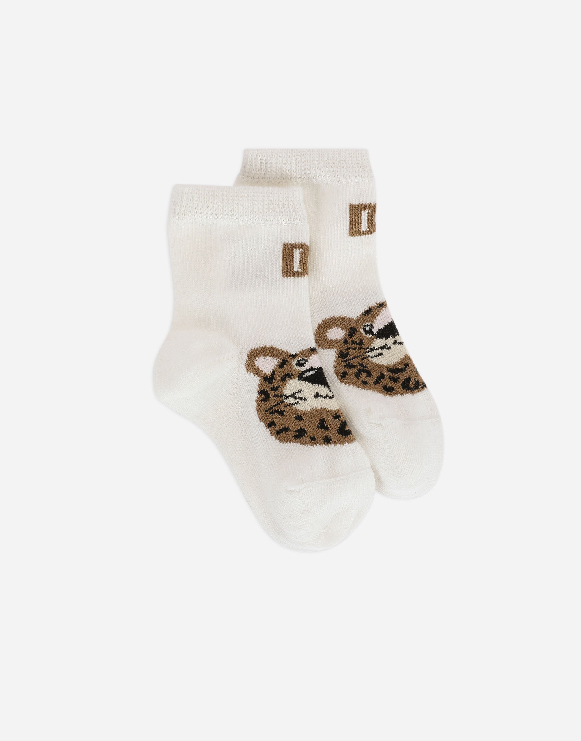 Dolce & Gabbana Chaussettes avec bébé léopard et logo DG en jacquard Rose LNJAD8G7L5F