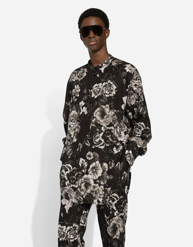 Dolce & Gabbana Camicia over in lino stampa fiori Stampa G5JM8TFS4HS