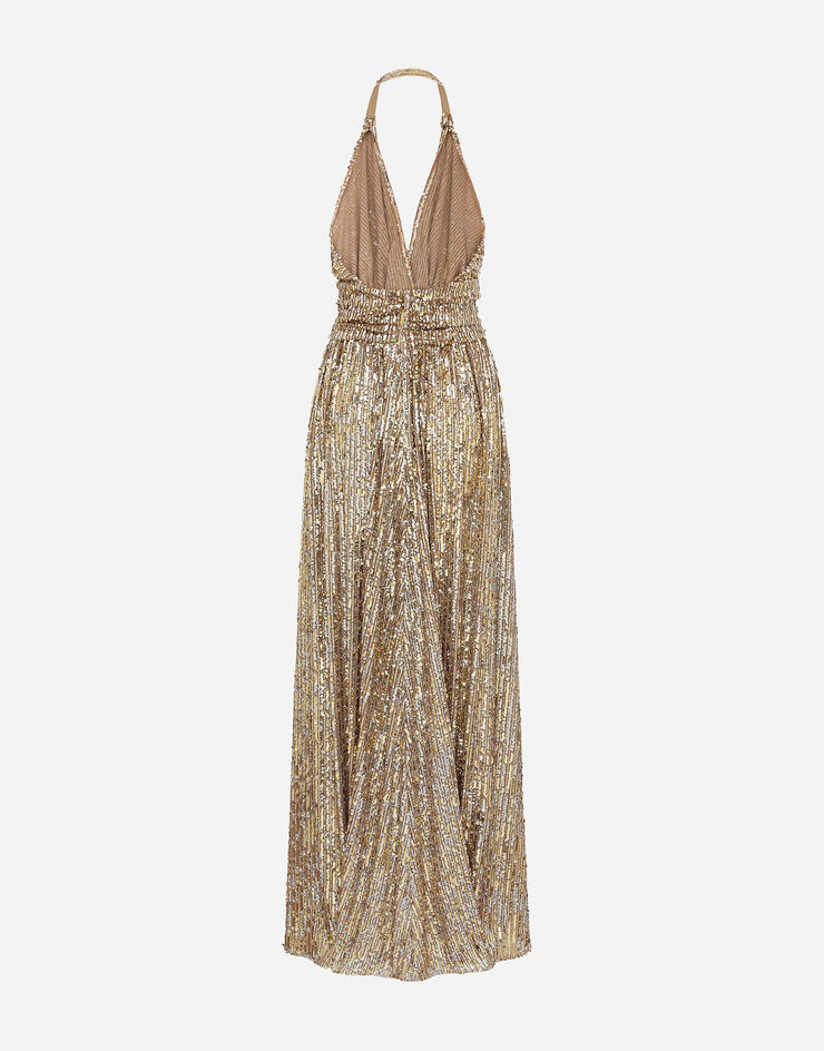 Dolce & Gabbana Long sequined dress with slit Gold F6JRATFLSIX