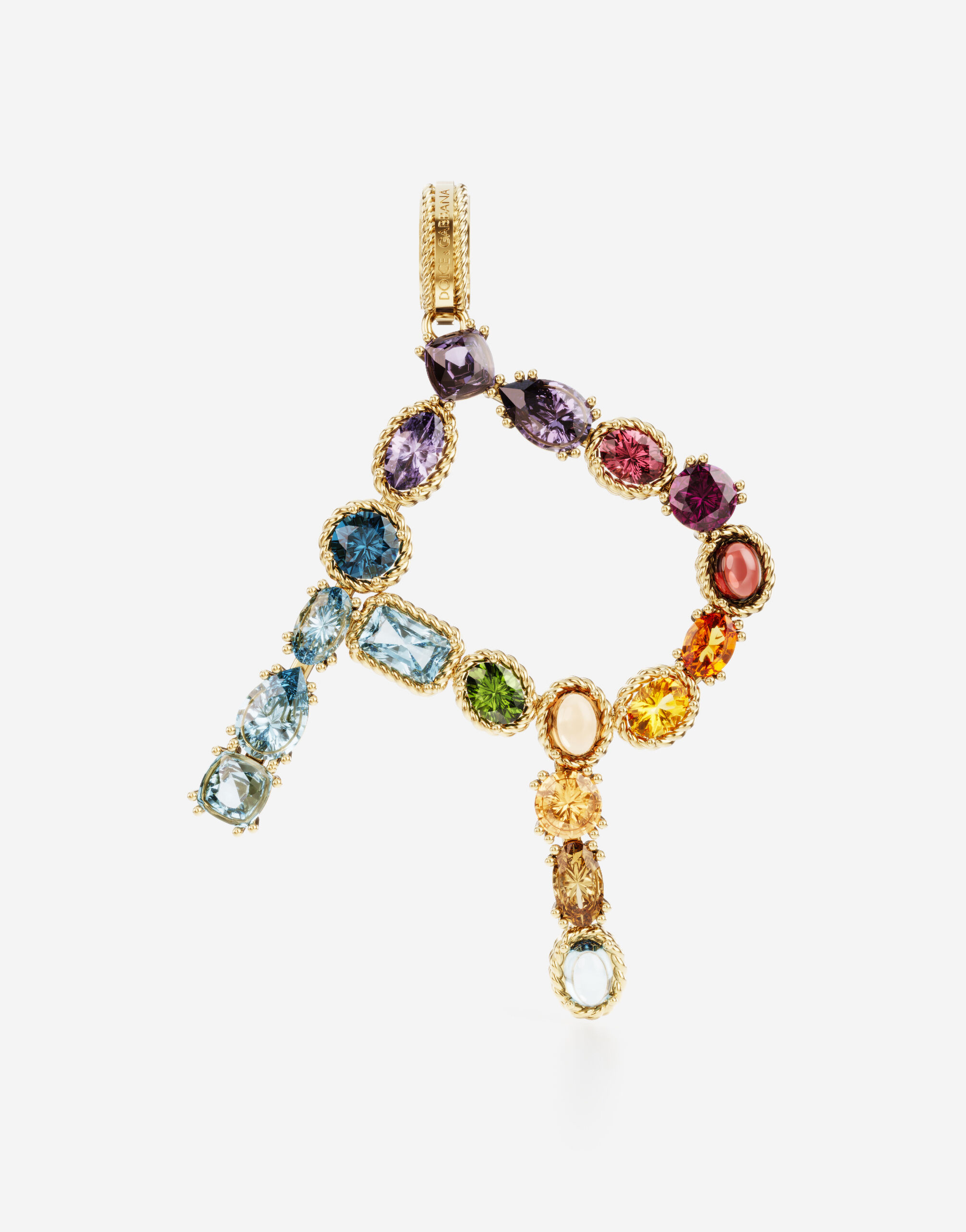 Dolce & Gabbana Rainbow alphabet R 18 kt yellow gold charm with multicolor fine gems Gold WRMR1GWMIXZ
